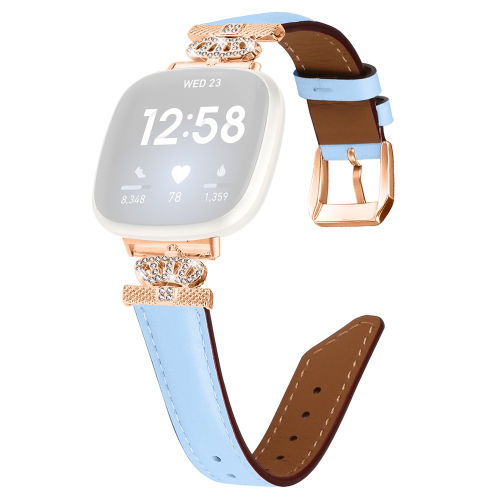 Fitbit Versa 3 / Versa 4 / Sense / Sense 2 Rose Gold Buckle Watch Band Crown Rhinestone Håndleddsrem - Blå