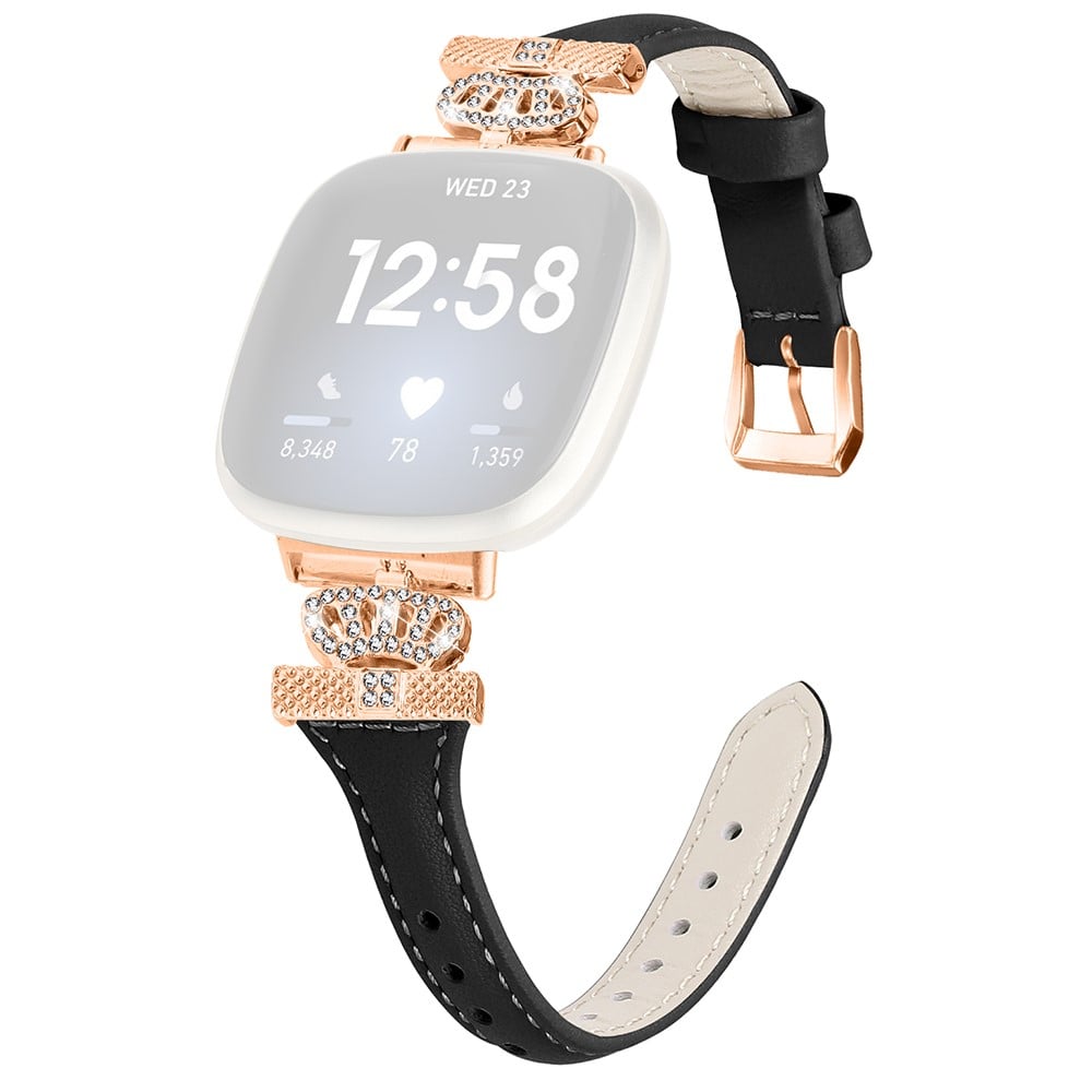 Fitbit Versa 3 / 4 / Sense / Sense 2 Rose Gold Buckle Watch Strap Crown Rhinestone Band - Svart