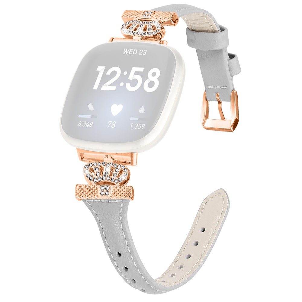 Fitbit Versa 3 / 4 / Sense / Sense 2 Rose Gold Buckle Watch Strap Crown Rhinestone Band - Grå