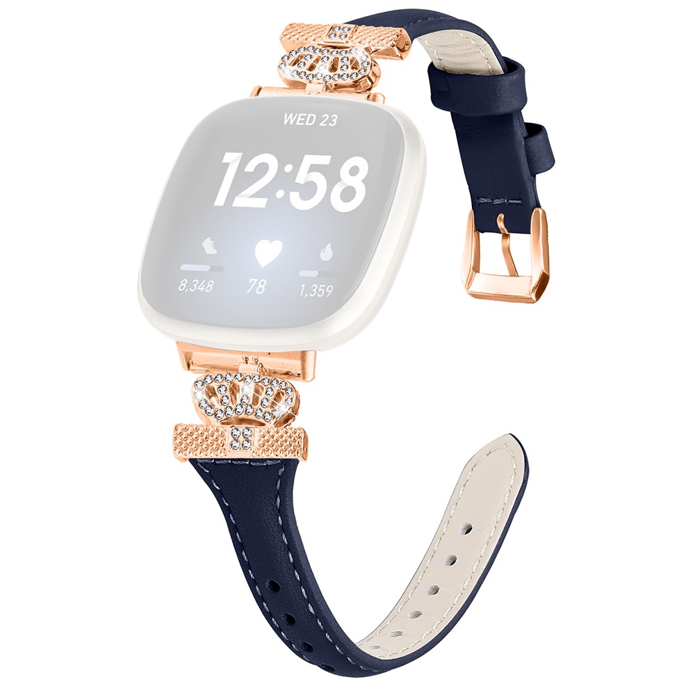 Fitbit Versa 3 / 4 / Sense / Sense 2 Rose Gold Buckle Watch Strap Crown Rhinestone Band - Mørkeblå