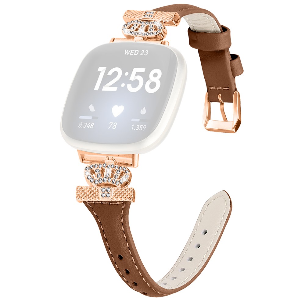 Fitbit Versa 3 / 4 / Sense / Sense 2 Rose Gold Buckle Watch Strap Crown Rhinestone Band - Brun