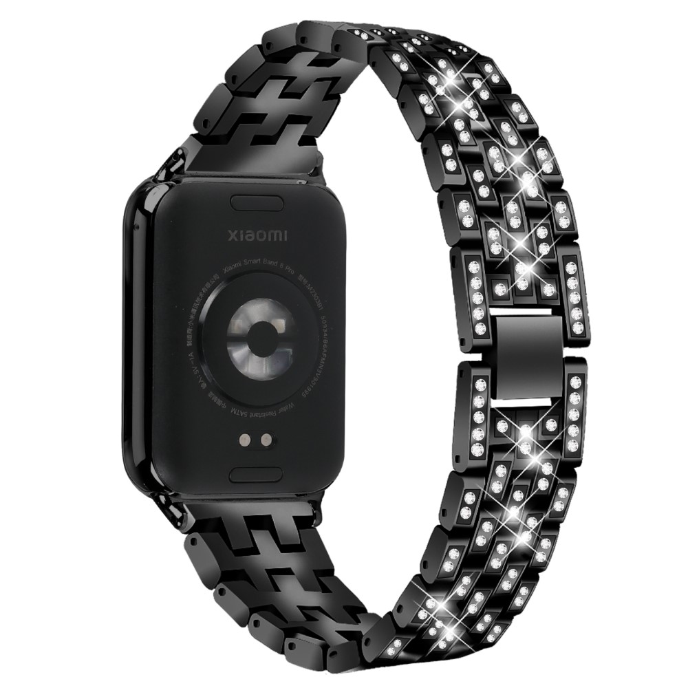 Xiaomi Smart Band 8 Pro Watch Band Rhinestone Decor 5-Bead Metal Watch Strap - Svart