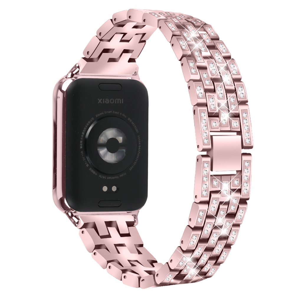 Xiaomi Smart Band 8 Pro Watch Band Rhinestone Decor 5-Bead Metal Watch Strap - Rosa Rose