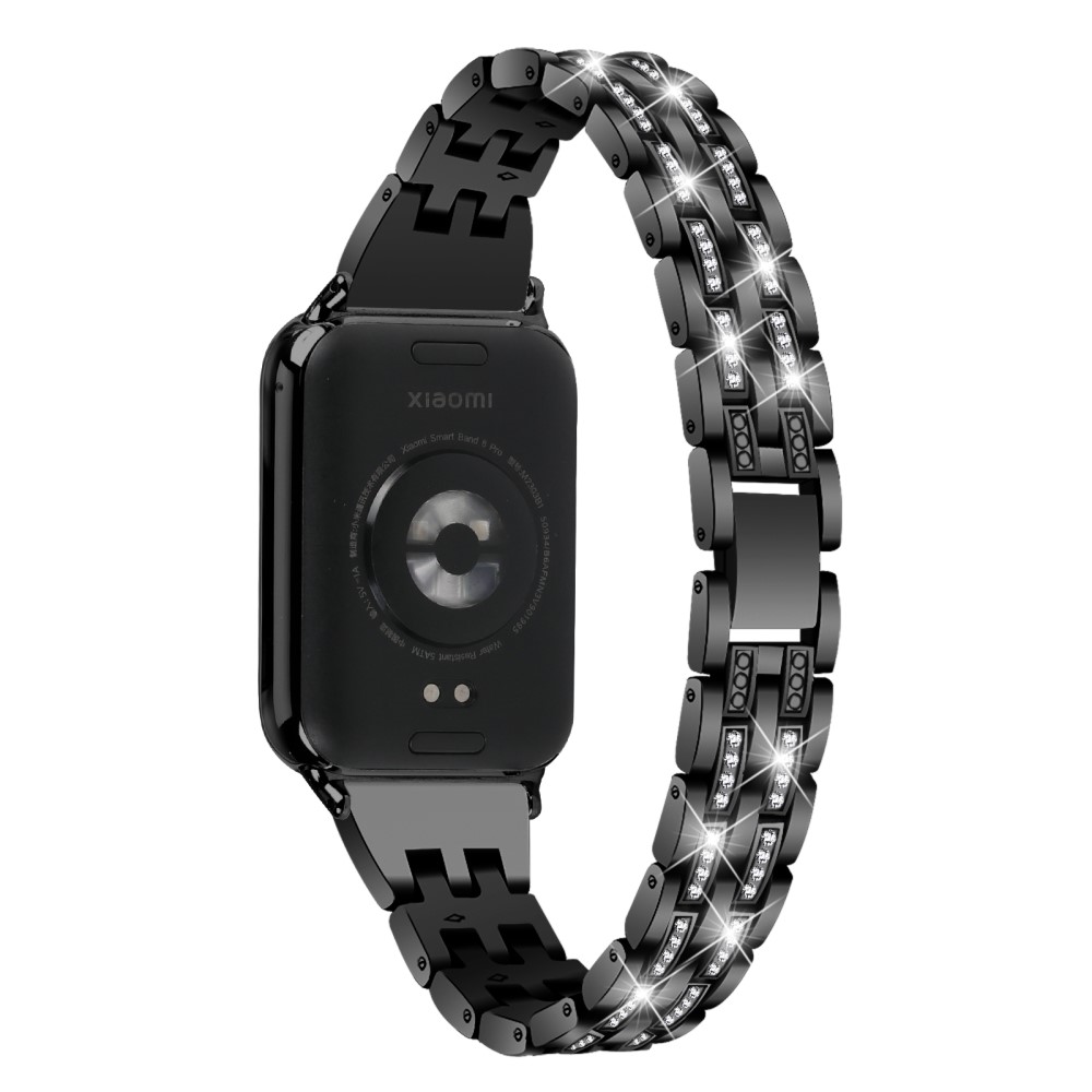 Xiaomi Smart Band 8 Pro Metallklokkerem 2-raders Rhinestone 5-Perle Watchband - Svart