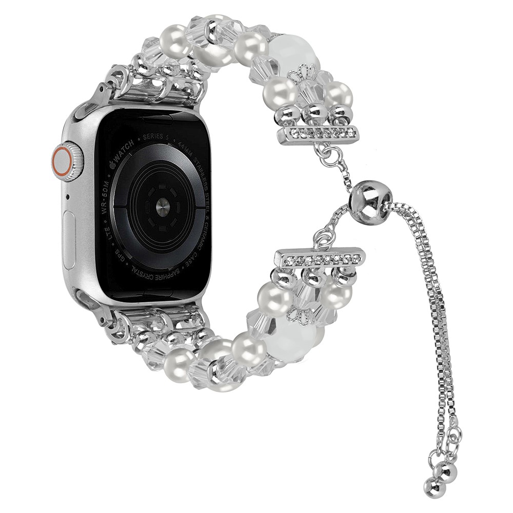 Apple Watch Series 41mm / 40mm / 38mm klokkerem Justerbart armbånd med perler - Hvit