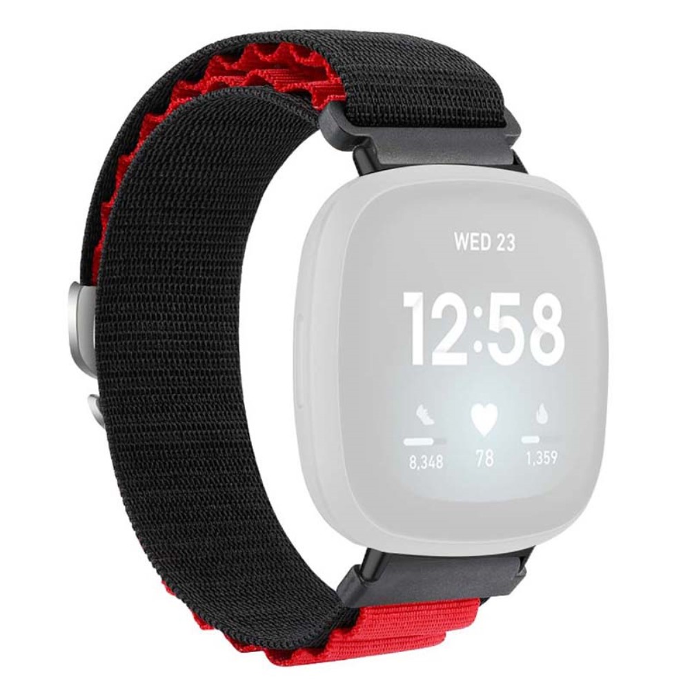 Fitbit Versa 4 / Versa 3 / Sense 2 / Sense Watch Band Nylon Justerbar håndleddsrem - Svart + Rød