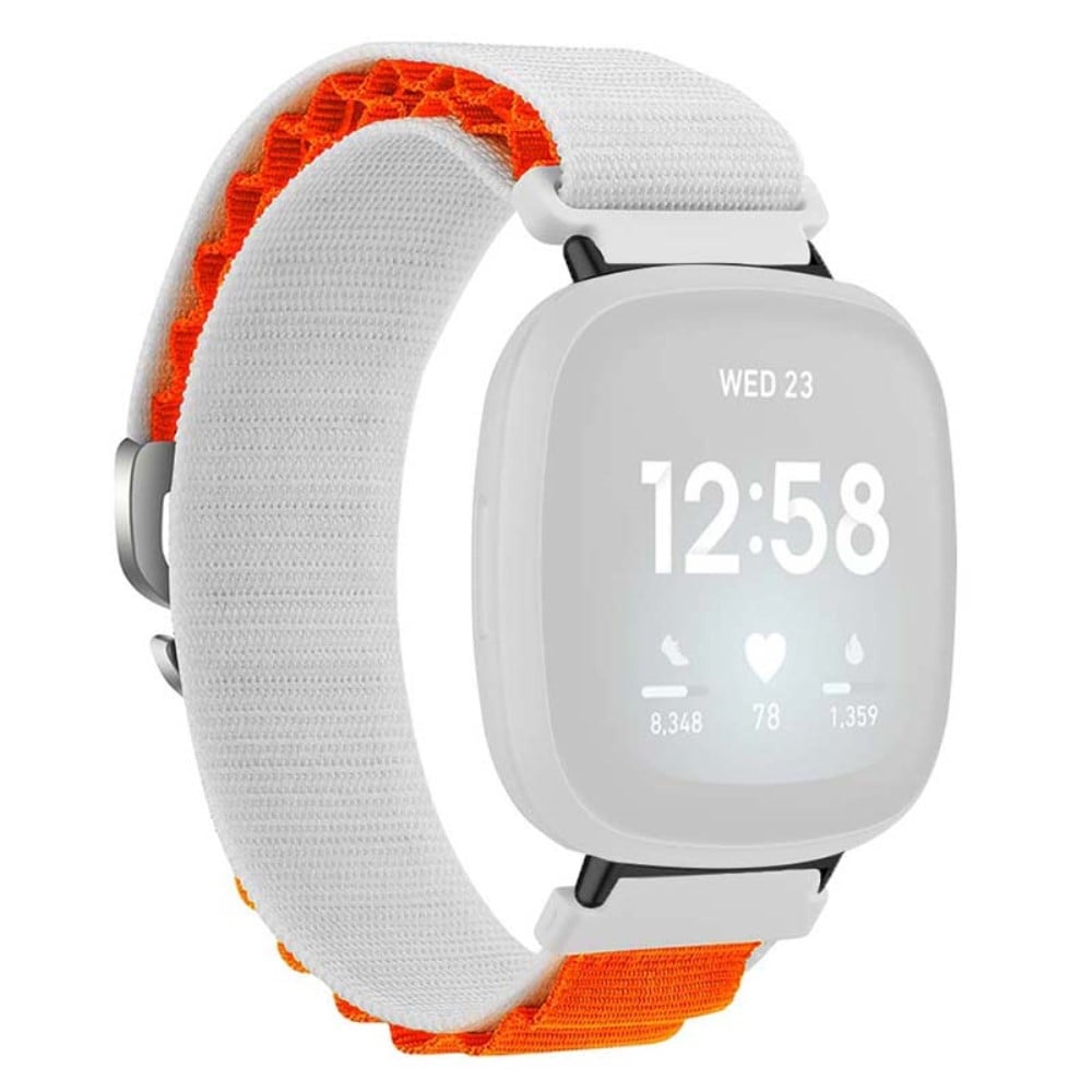 Fitbit Versa 4 / Versa 3 / Sense 2 / Sense Watch Band Nylon Justerbar håndleddsrem - Hvit + Oransje