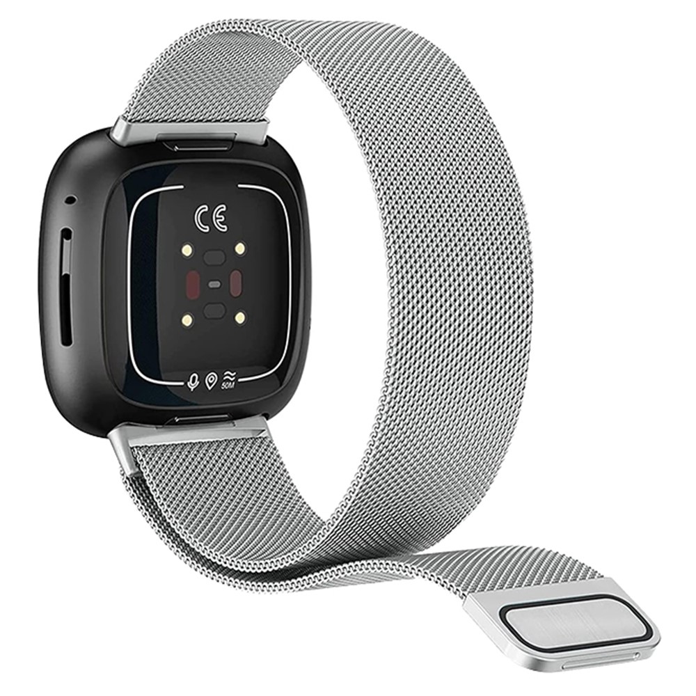 KALEBOL Series Størrelse L Fitbit Versa 4 / 3 / Sense / Sense 2 Armbånd Milanese Magnetisk Armbåndsrem - Sølv