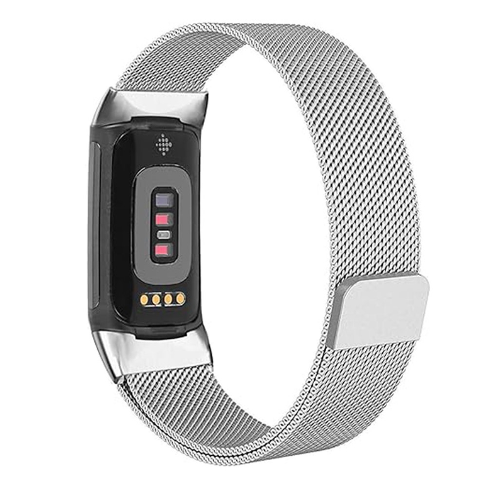 KALEBOL Series Fitbit Charge 6 / 5 klokkerem i rustfritt stål Milanese-armbånd - Sølv