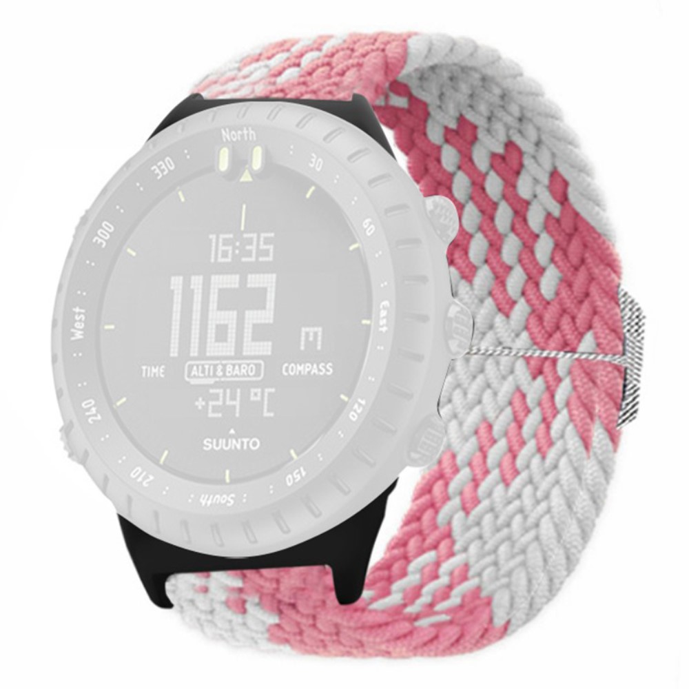 Suunto Core-klokkebånd Stretchy 22mm Soft Nylon Elastic Braided Strap - Rosa + Hvit