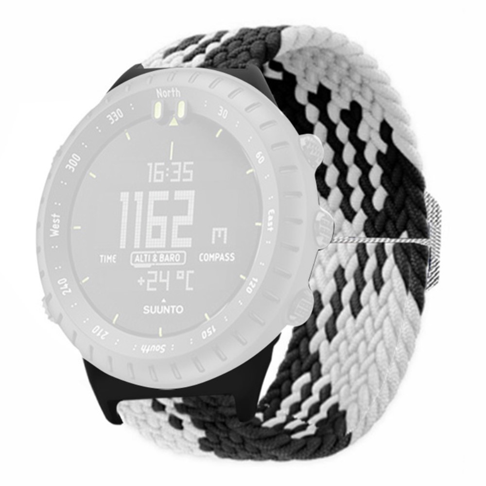 Suunto Core-klokkebånd Stretchy 22mm Soft Nylon Elastic Braided Strap - Svart + Hvit