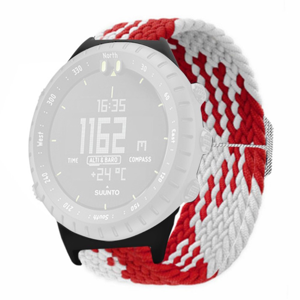 Suunto Core-klokkebånd Stretchy 22mm Soft Nylon Elastic Braided Strap - Rød + Hvit