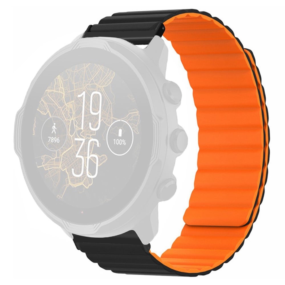 Suunto Spartan Sport Wrist HR Baro / Suunto 7 Magnetic Band 24mm Silikonklokkerem - Svart + Oransje