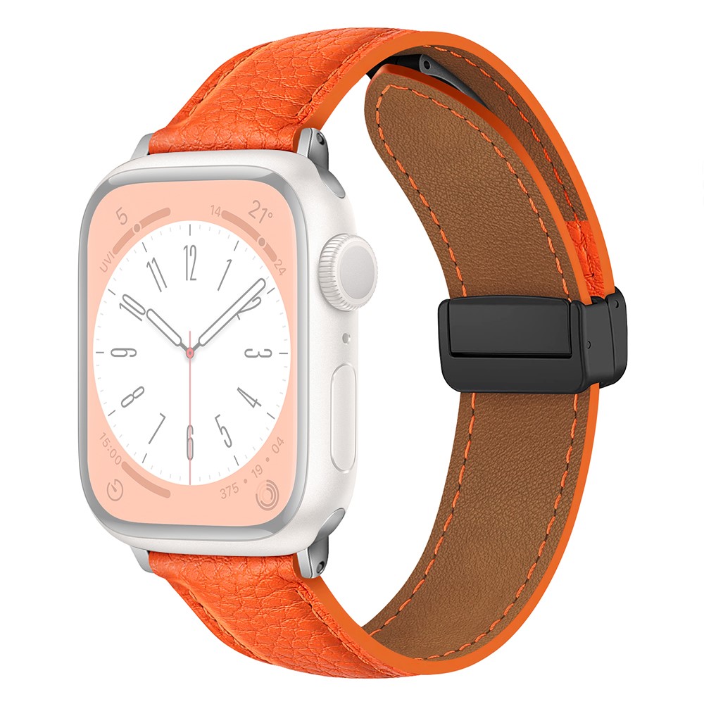 Apple Watch 49mm / 45mm / 44mm / 42mm Litchi Texture skinnrem - Oransje