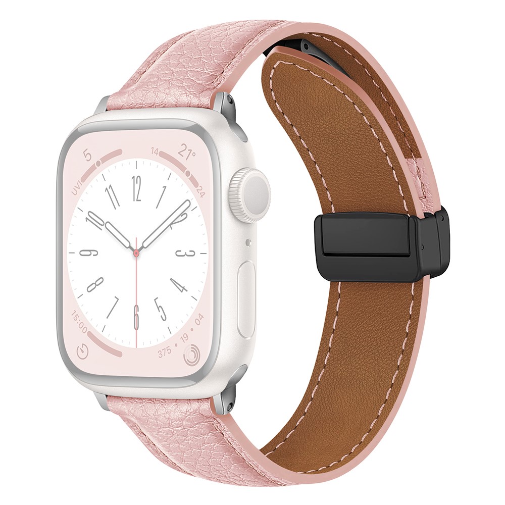 Apple Watch 49mm / 45mm / 44mm / 42mm Litchi Texture skinnrem - Rosa