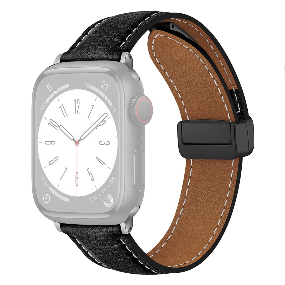 Apple Watch 49mm / 45mm / 44mm / 42mm Litchi Texture skinnrem - Svart