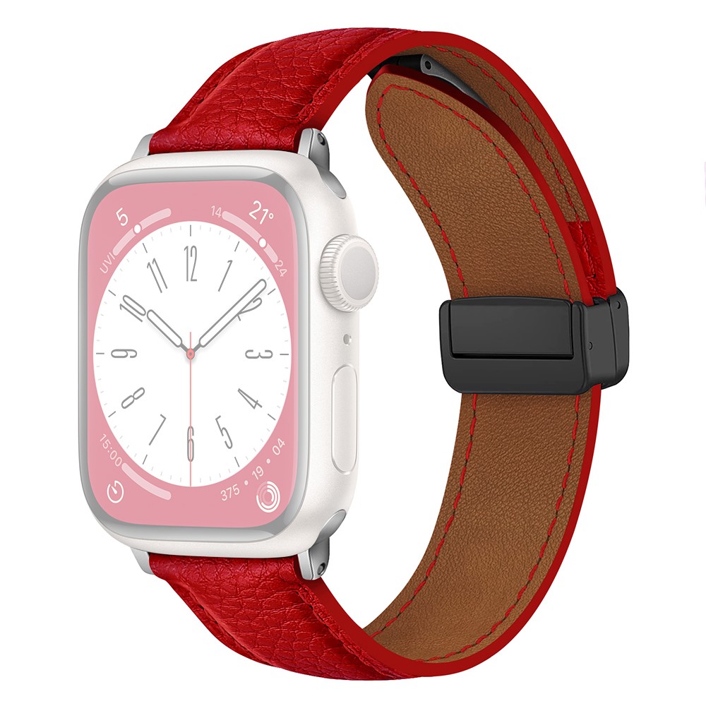 Apple Watch 49mm / 45mm / 44mm / 42mm Litchi Texture skinnrem - Rød