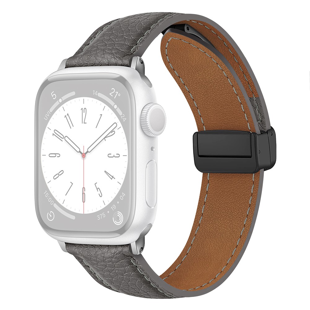 Apple Watch 49mm / 45mm / 44mm / 42mm Litchi Texture skinnrem - Lysegrå