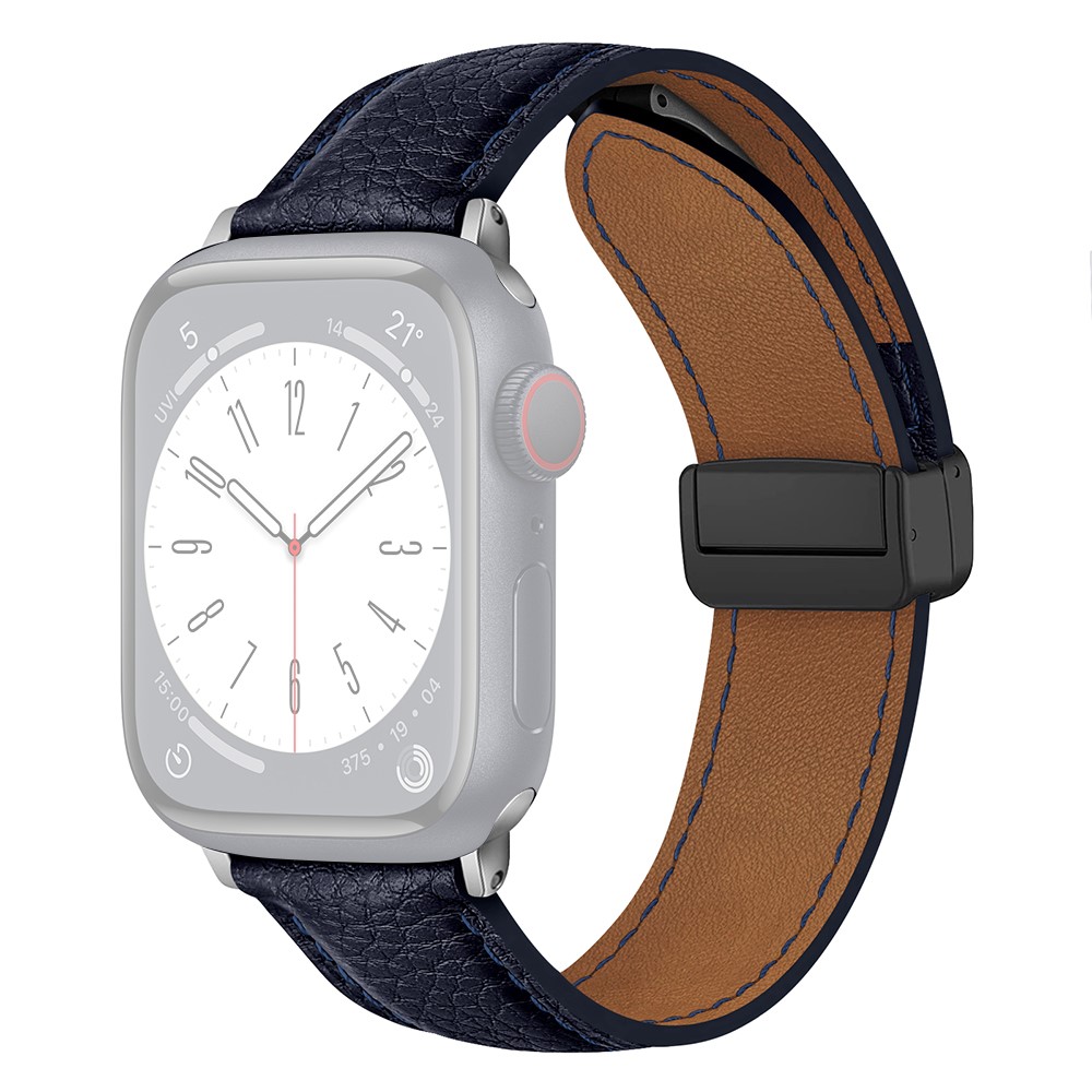 Apple Watch 49mm / 45mm / 44mm / 42mm Litchi Texture skinnrem - Mørkeblå