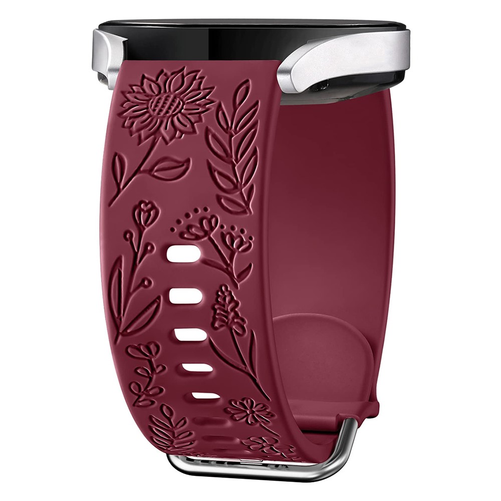 Garmin Vivomove 3 / Forerunner 645 / Samsung Gear S2 Classic Universal 20mm Carving Flower Silikonklokkerem - Vinrød