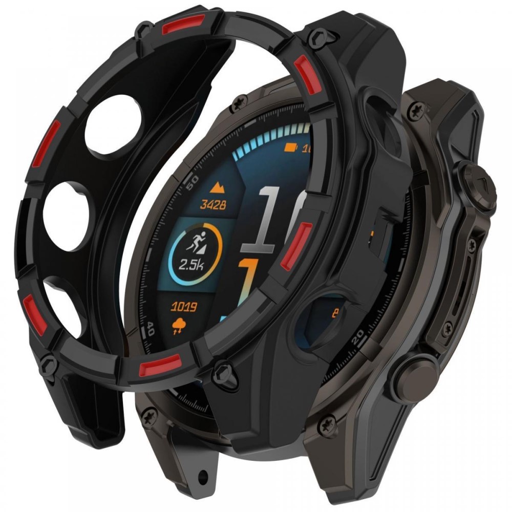 Garmin Fenix 8 47 mm fleksibelt, ripefritt, hult dekseletui til klokkerammen - Svart + Rød