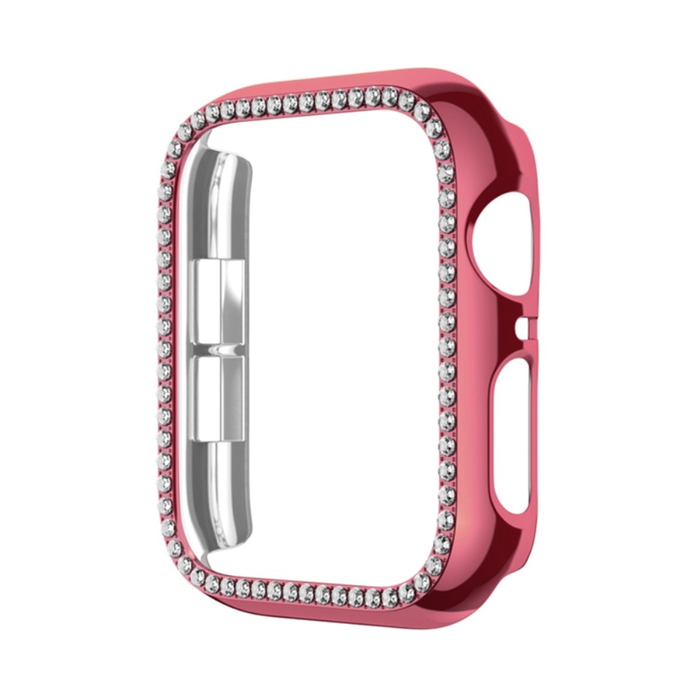 Apple Watch Series 6 / 5 / 4 / SE (2022) / SE (2023) / SE 44mm Hard støtbestandig klokkerammeveske med rhinestone - Rosa Rose