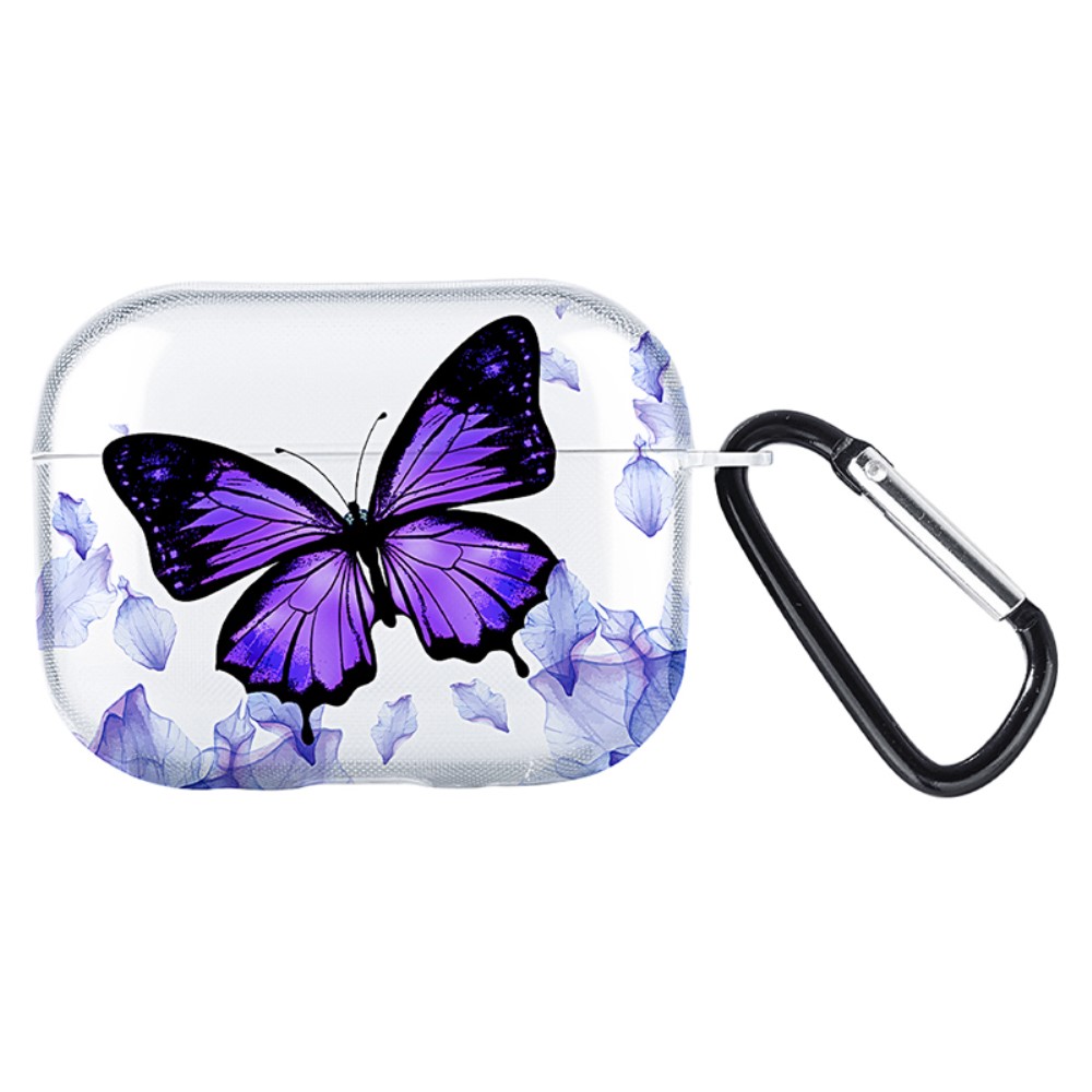 Apple AirPods Pro Charging Case Cover Pattern Print TWS Earbuds Flexible Case - Purple Butterfly  /  Transparent