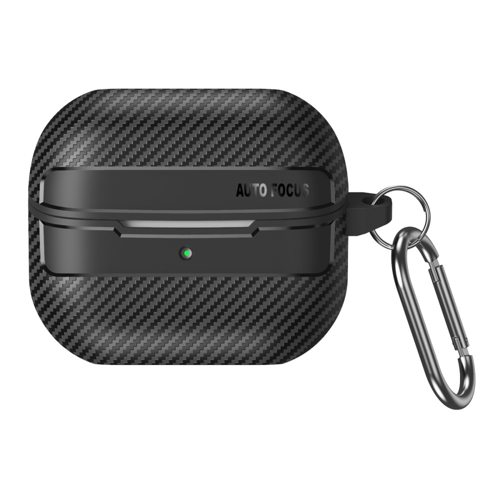 Samsung Galaxy Buds3 / Buds3 Pro-etui med karbonfibertekstur, fleksibelt beskyttelsesdeksel for ørepropper med krok - Svart