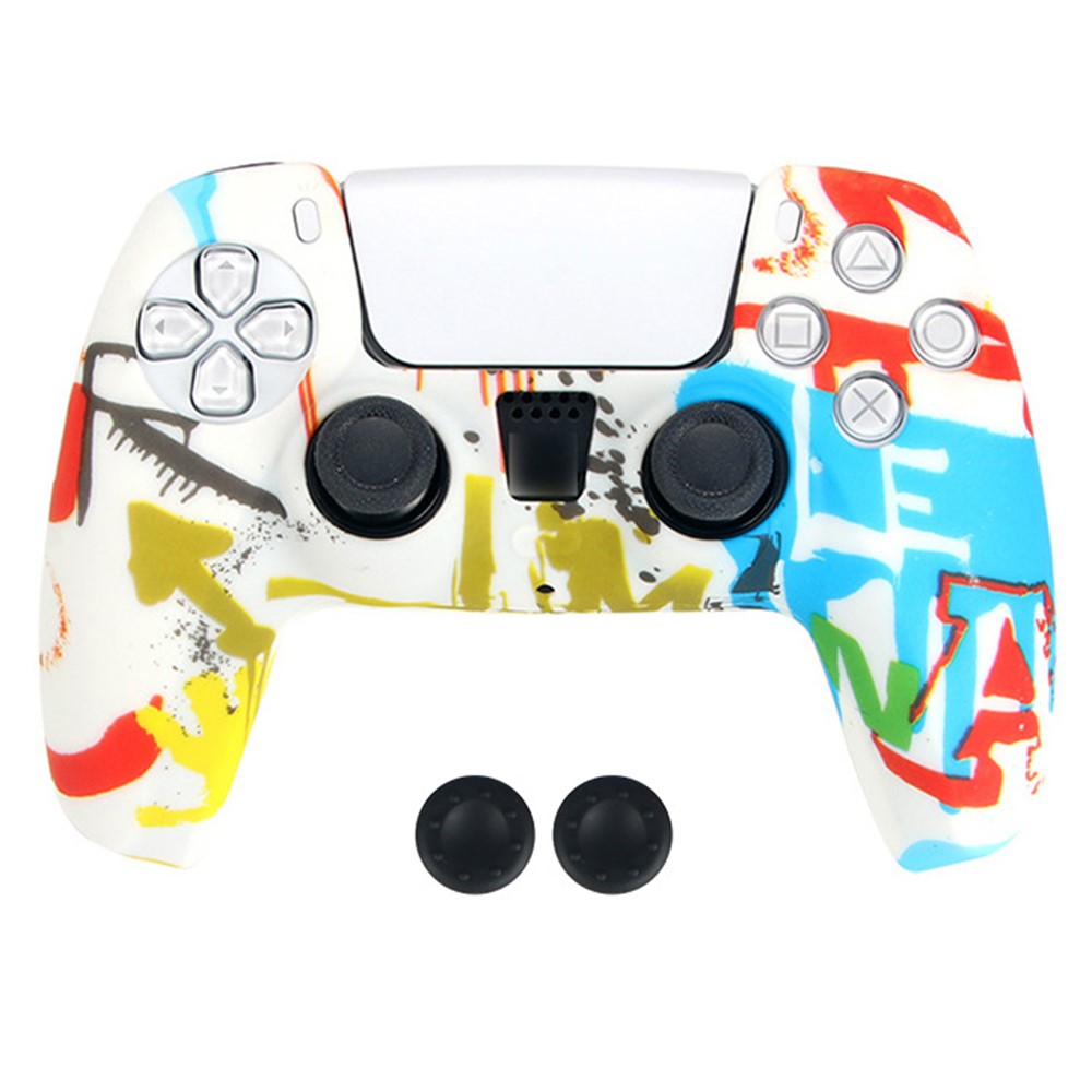 DATA FROG Sony Playstation 5 Game Controller Anti-Skid Silicone Case Gamepad Protective Cover with 2 Rocker Caps - Pattern 15