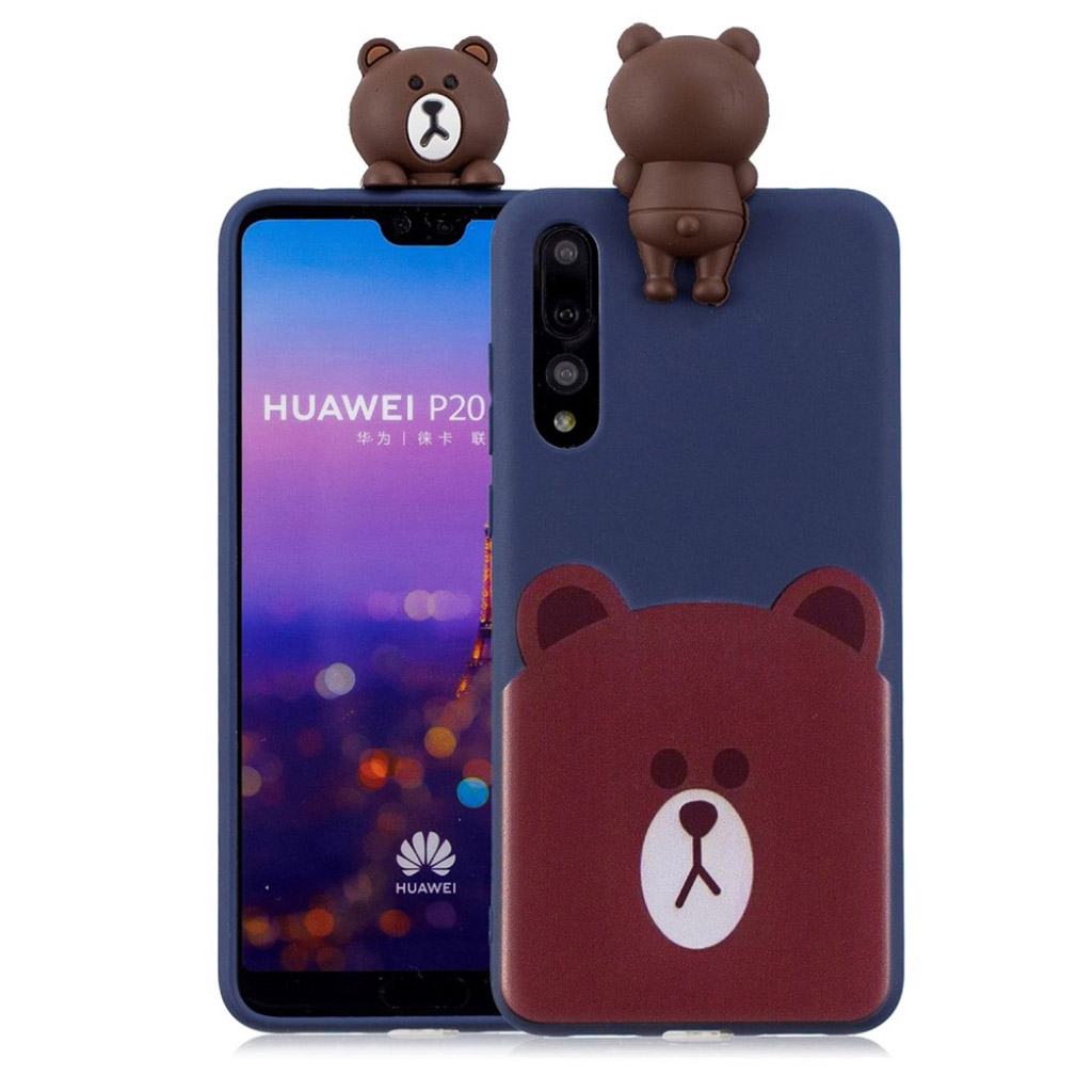 Huawei P20 Pro beskyttelses deksel med printet bilde og 3D figur - Bjørn