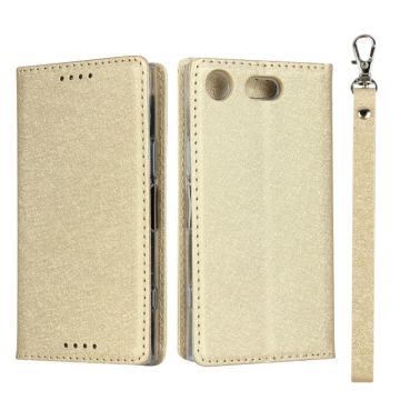 Silk Texture Wallet Stand Mobile Phone Leather Case Cover for Sony Xperia XZ1 Compact - Gold