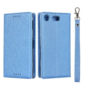 Silk Texture Wallet Stand Mobile Phone Leather Case Cover for Sony Xperia XZ1 Compact - Blue