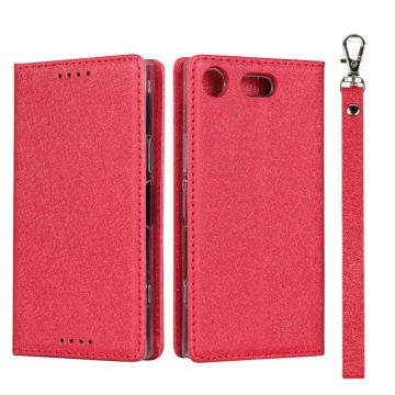 Silk Texture Wallet Stand Mobile Phone Leather Case Cover for Sony Xperia XZ1 Compact - Red