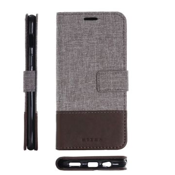 MUXMA PU Leather Canvas Splicing Wallet Stand Shell for OnePlus 6 - Brown