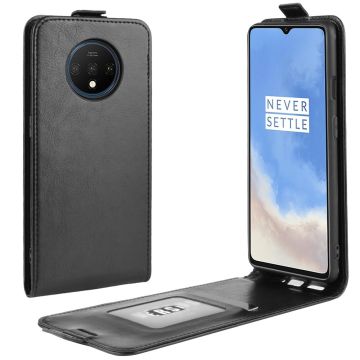 Crazy Horse Vertical Leather Case with Card Slot for OnePlus 7T - Black