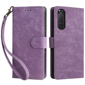 For Sony Xperia 5 II Case Wallet PU Leather Stand RFID Blocking Phone Cover with Strap - Purple