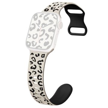 Apple Watch Series 41mm - 40mm - 38mm Leopard silikonrem - Stjernelys + Svart