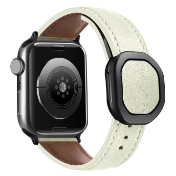 Ekte ku lærrem Apple Watch Series 41mm - 40mm - 38mm magnetisk spennearmbånd - Beige