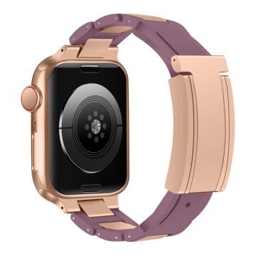 Apple Watch Series 41 mm - 40 mm - 38 mm rustfritt stål + gummirem - Lilla + Spenne I Roségull