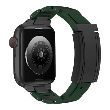 Apple Watch Series 41 mm - 40 mm - 38 mm rustfritt stål + gummirem - Grønn + Svart Spenne