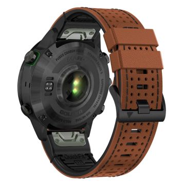 Garmin Fenix 7 / 7 Pro klokkerem 22 mm lær + silikonklokkebånd - Brun + Svart