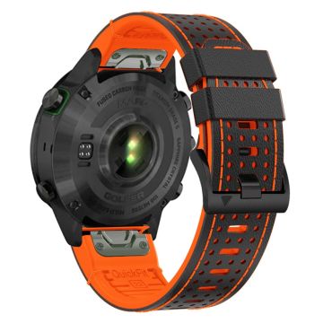 Garmin Fenix 7 / 7 Pro klokkerem 22 mm lær + silikonklokkebånd - Svart + Oransje