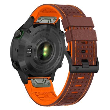 Garmin Fenix 7 / 7 Pro klokkerem 22 mm lær + silikonklokkebånd - Kaffe + Oransje