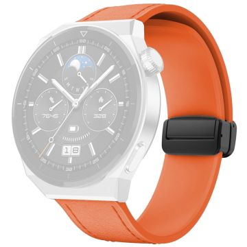 Huawei Watch GT 3 42 mm / GT 3 Pro 43 mm klokkerem 20 mm lærbelagt silikonrem med magnetisk spenne - Oransje