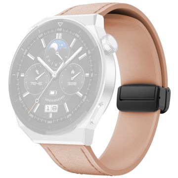 Huawei Watch GT 3 42 mm / GT 3 Pro 43 mm klokkerem 20 mm lærbelagt silikonrem med magnetisk spenne - Rosa