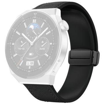 Huawei Watch GT 3 42 mm / GT 3 Pro 43 mm klokkerem 20 mm lærbelagt silikonrem med magnetisk spenne - Svart