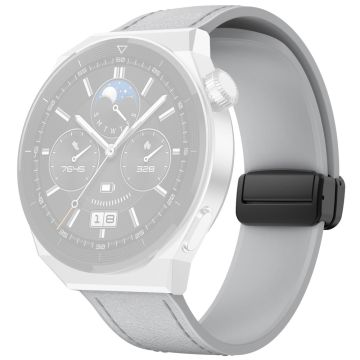 Huawei Watch GT 3 42 mm / GT 3 Pro 43 mm klokkerem 20 mm lærbelagt silikonrem med magnetisk spenne - Lysegrå