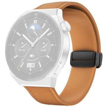 Huawei Watch GT 3 42 mm / GT 3 Pro 43 mm klokkerem 20 mm lærbelagt silikonrem med magnetisk spenne - Lysebrun