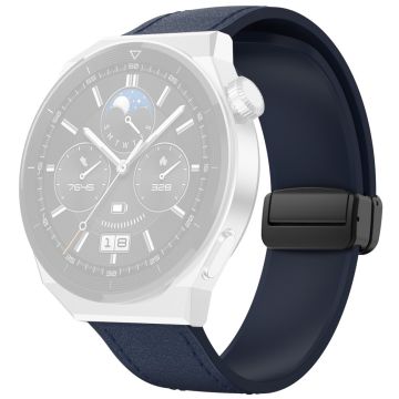 Huawei Watch GT 3 42 mm / GT 3 Pro 43 mm klokkerem 20 mm lærbelagt silikonrem med magnetisk spenne - Midnattsblå