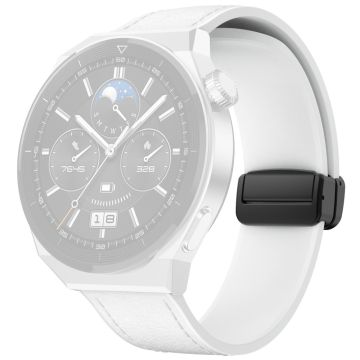 Huawei Watch 4 / 4 Pro / GT 4 46 mm klokkerem 22 mm magnetisk lærbelagt silikonarmbånd - Hvit